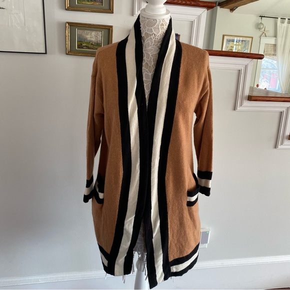 MARELLA Sweaters - MARELLA 100% Wool Cardigan Brown & Black White Stripes